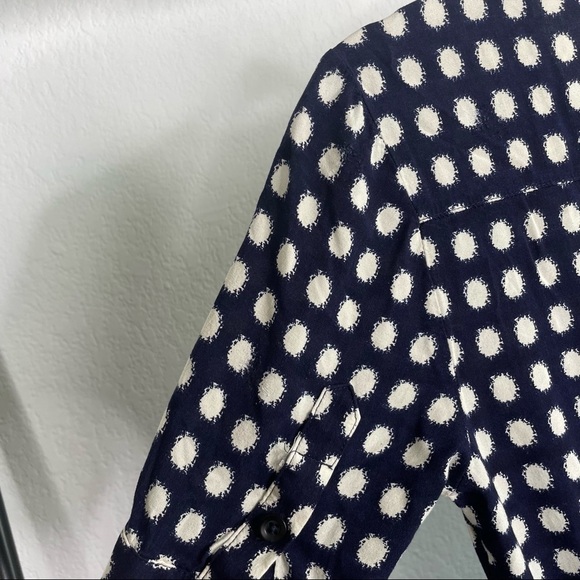 𝅺11•1•tylho Anthropologie Navy Blue Polka Dot Wrap Dress - Picture 11 of 11